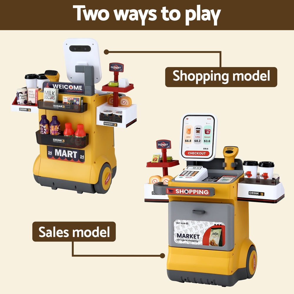 Keezi Kids Pretend Playset Supermarket Shopping Role Play Toy Cash Food 48PCS Awezingly