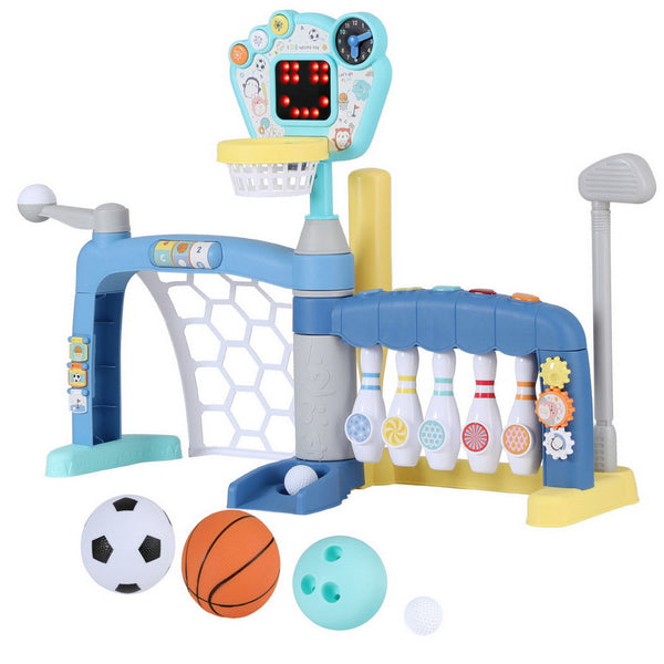 Keezi Kids Basketball Hoop Stand Bowling Baseball Golf Game Sports Toys Set Blue Awezingly