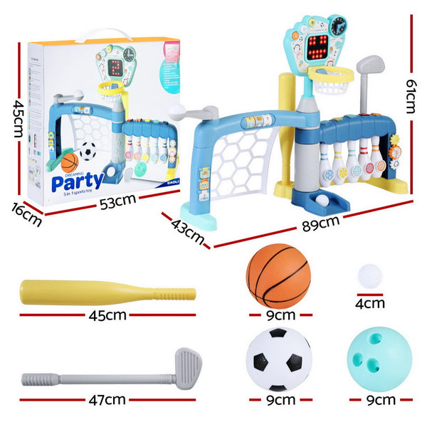 Keezi Kids Basketball Hoop Stand Bowling Baseball Golf Game Sports Toys Set Blue Awezingly