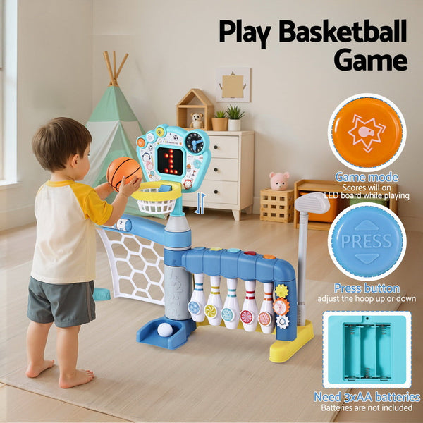 Keezi Kids Basketball Hoop Stand Bowling Baseball Golf Game Sports Toys Set Blue Awezingly