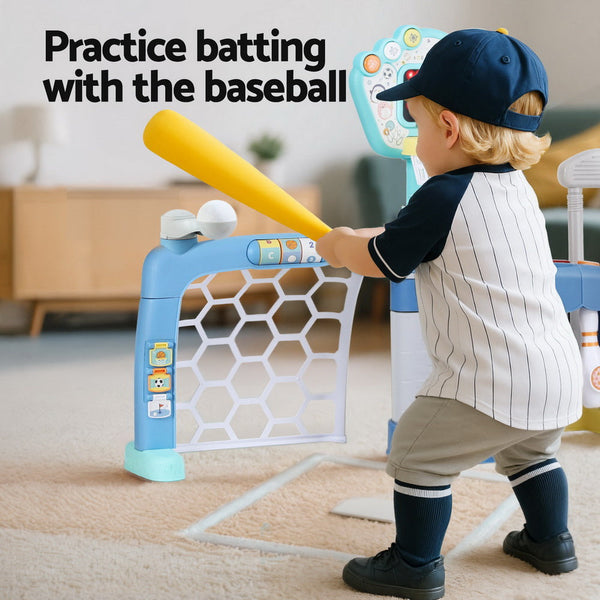 Keezi Kids Basketball Hoop Stand Bowling Baseball Golf Game Sports Toys Set Blue Awezingly