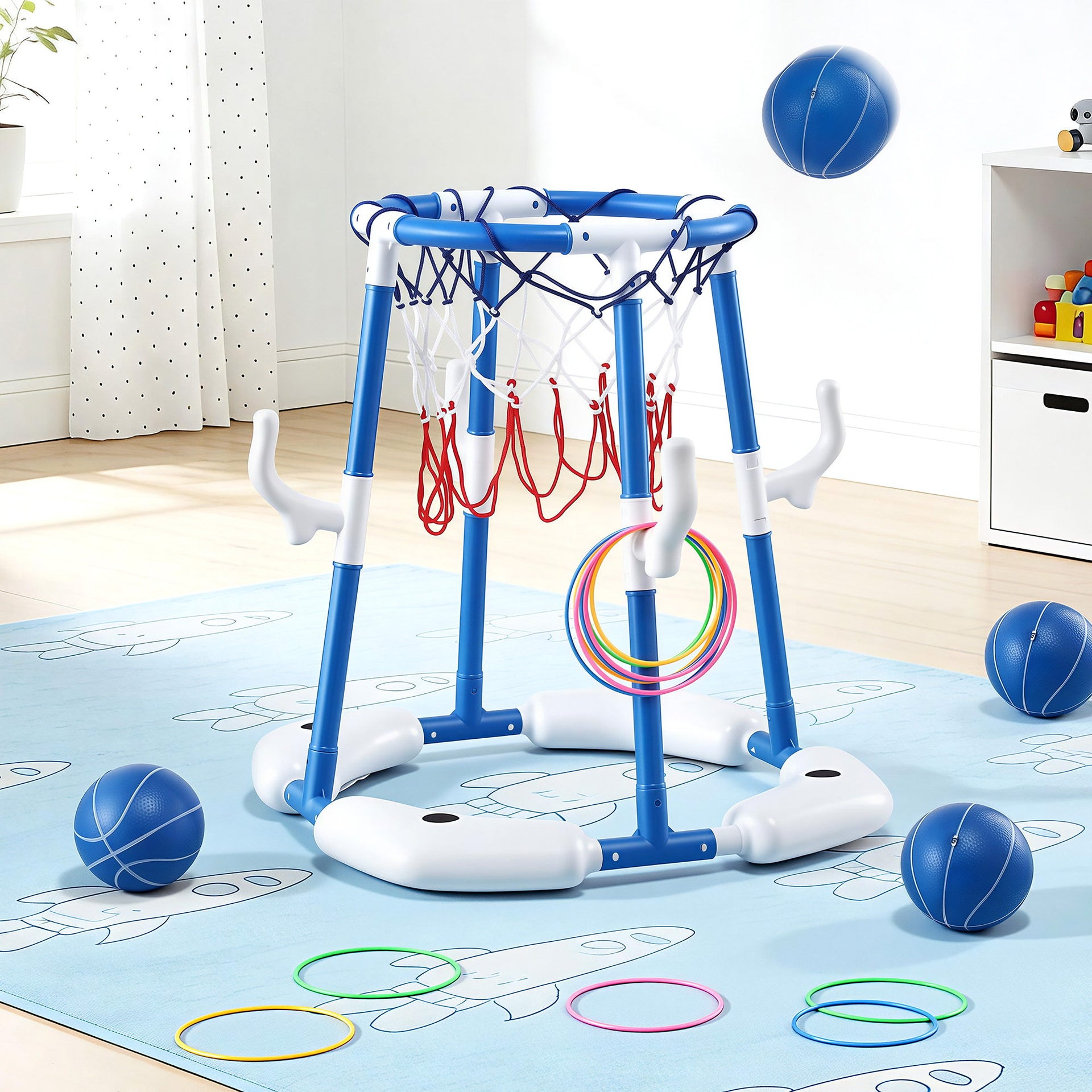 Keezi Kids Basketball Hoop with 4 balls Ring Toss Sports Pool Toys Blue Awezingly