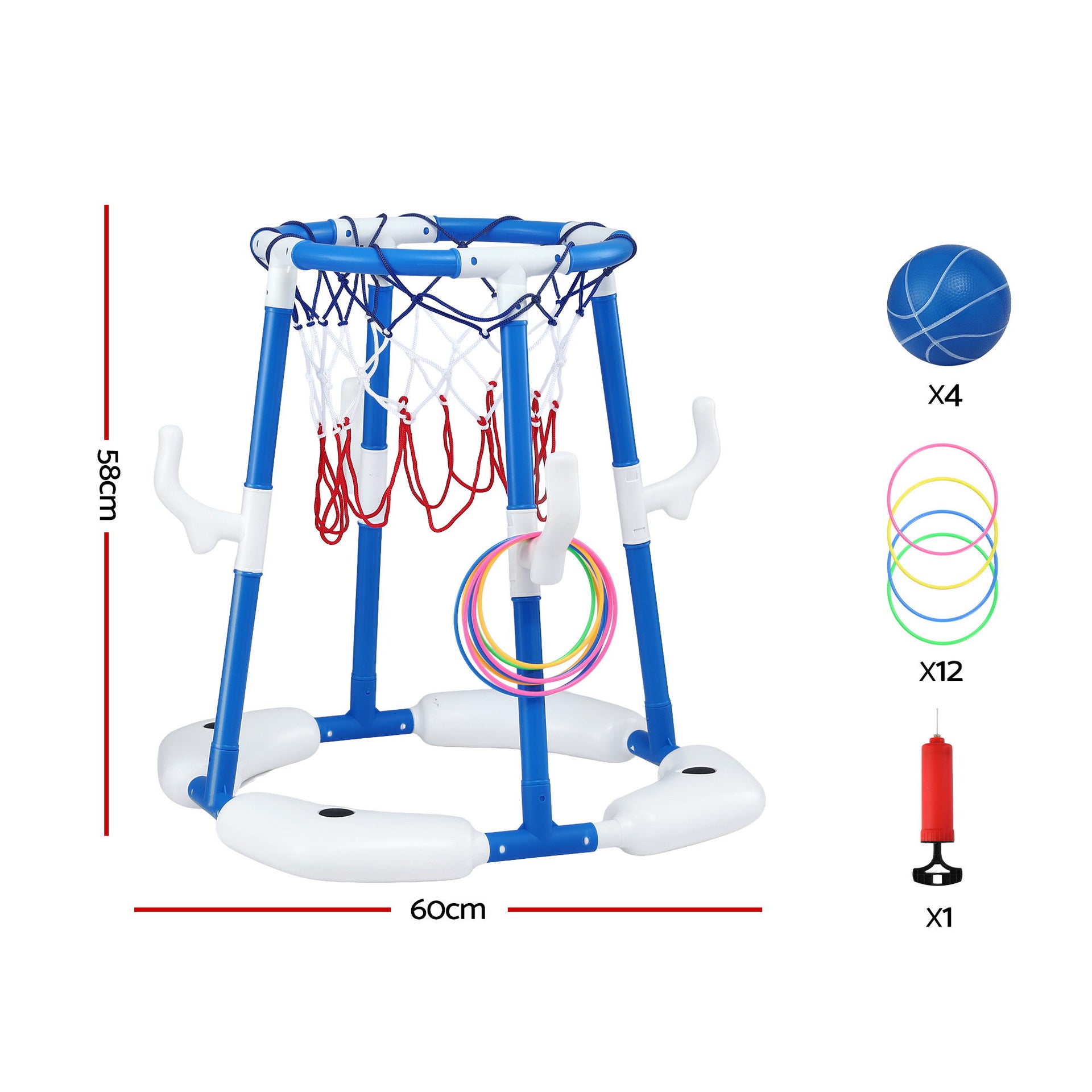 Keezi Kids Basketball Hoop with 4 balls Ring Toss Sports Pool Toys Blue Awezingly