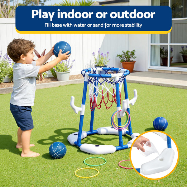 Keezi Kids Basketball Hoop with 4 balls Ring Toss Sports Pool Toys Blue Awezingly