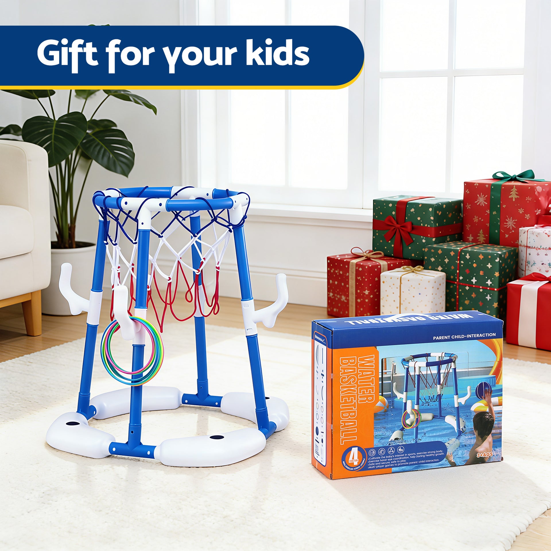 Keezi Kids Basketball Hoop with 4 balls Ring Toss Sports Pool Toys Blue Awezingly