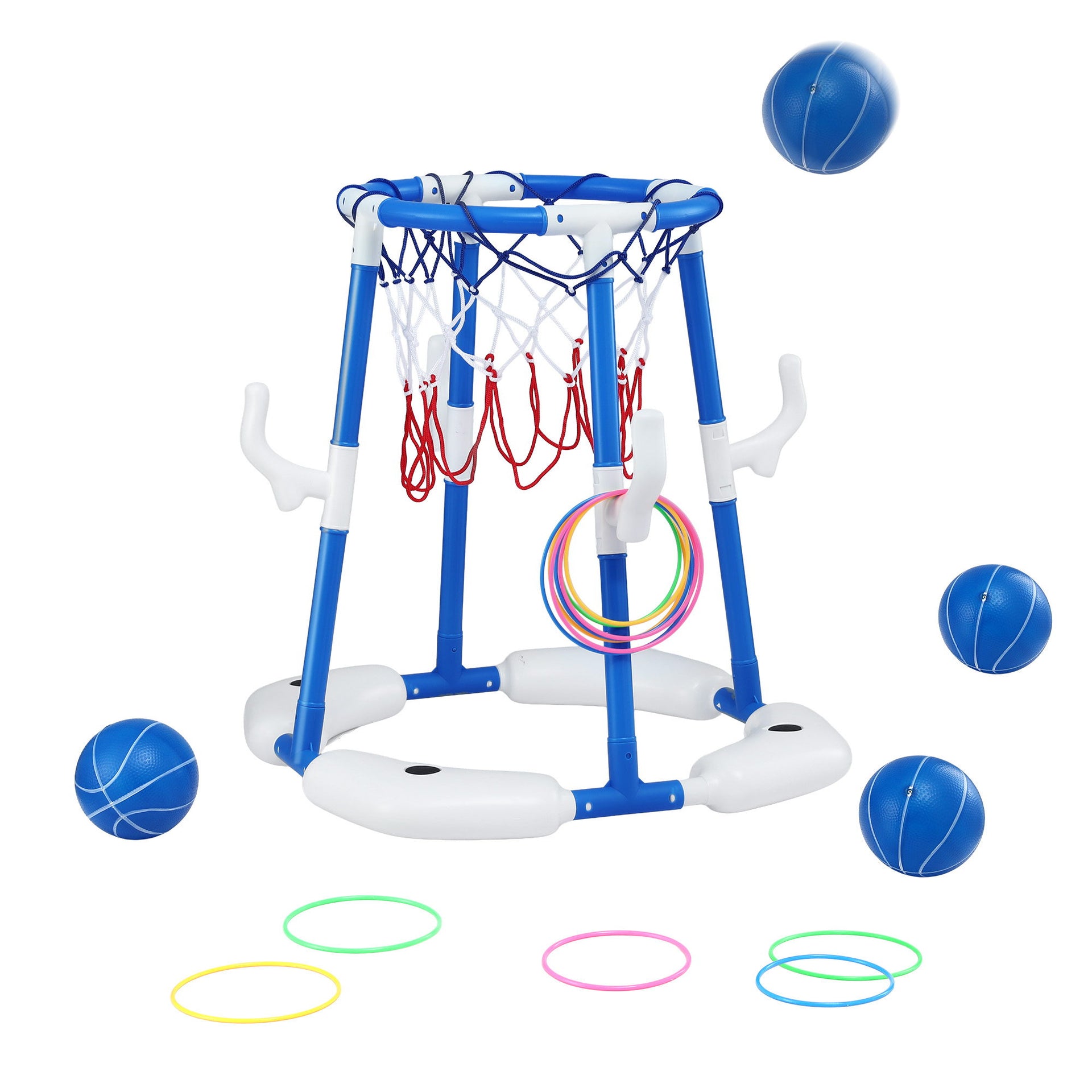 Keezi Kids Basketball Hoop with 4 balls Ring Toss Sports Pool Toys Blue Awezingly