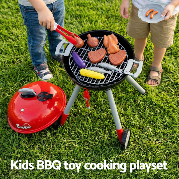 Keezi Kids Pretend Kitchen BBQ Playset Role Play Toy with charcoal Play Food Cup Awezingly