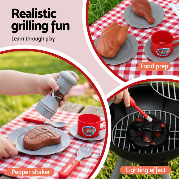 Keezi Kids Pretend Kitchen BBQ Playset Role Play Toy with charcoal Play Food Cup Awezingly