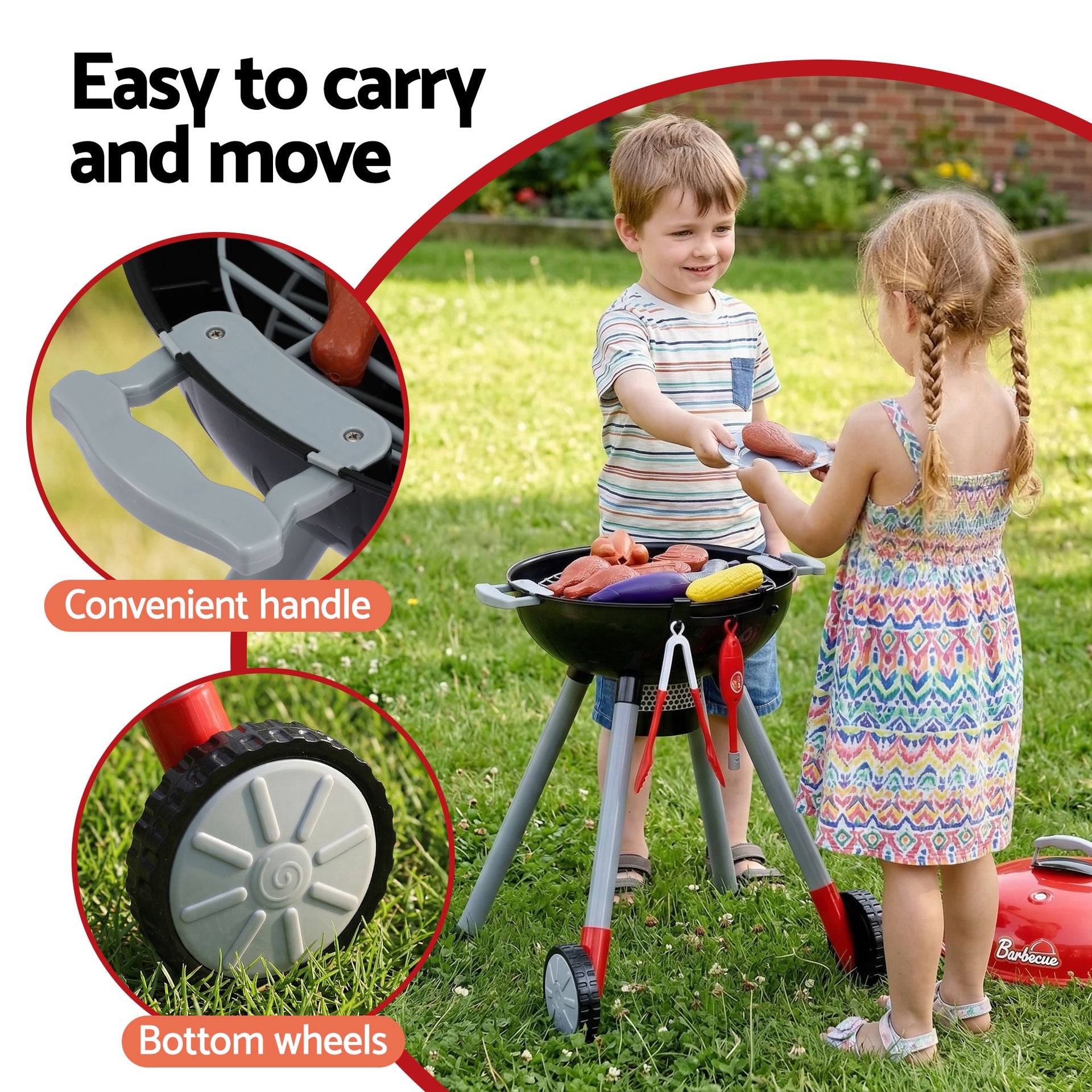 Keezi Kids Pretend Kitchen BBQ Playset Role Play Toy with charcoal Play Food Cup Awezingly