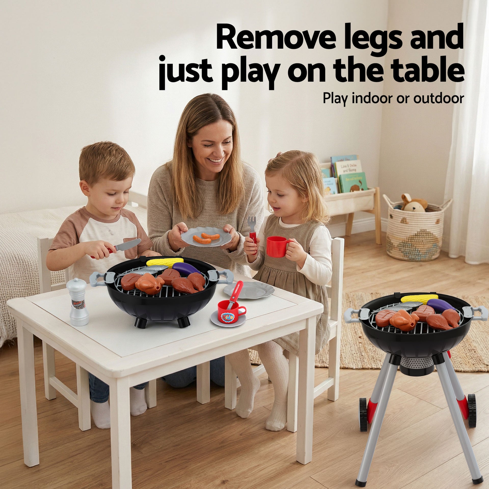 Keezi Kids Pretend Kitchen BBQ Playset Role Play Toy with charcoal Play Food Cup Awezingly