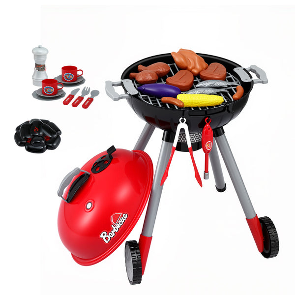 Keezi Kids Pretend Kitchen BBQ Playset Role Play Toy with charcoal Play Food Cup Awezingly