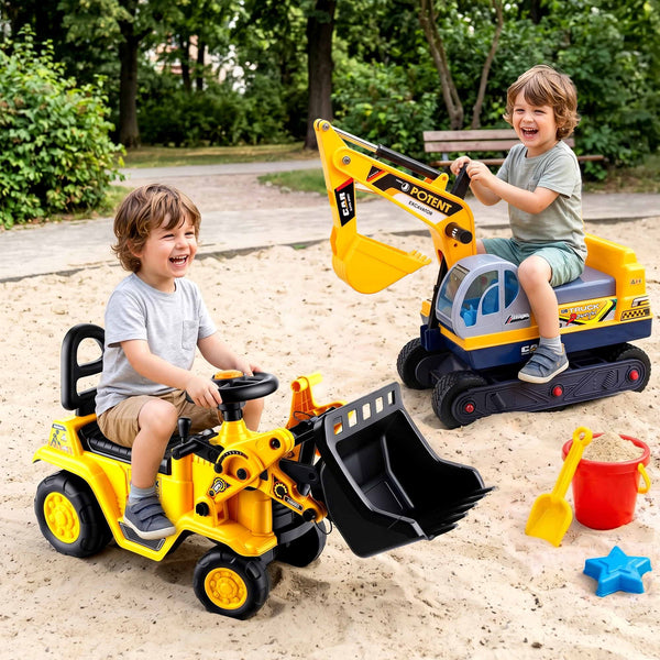 Keezi Kids Ride On Toy Car Bulldozer and Digger with Helmet Outdoor Sandpit Toys Yellow Keezi