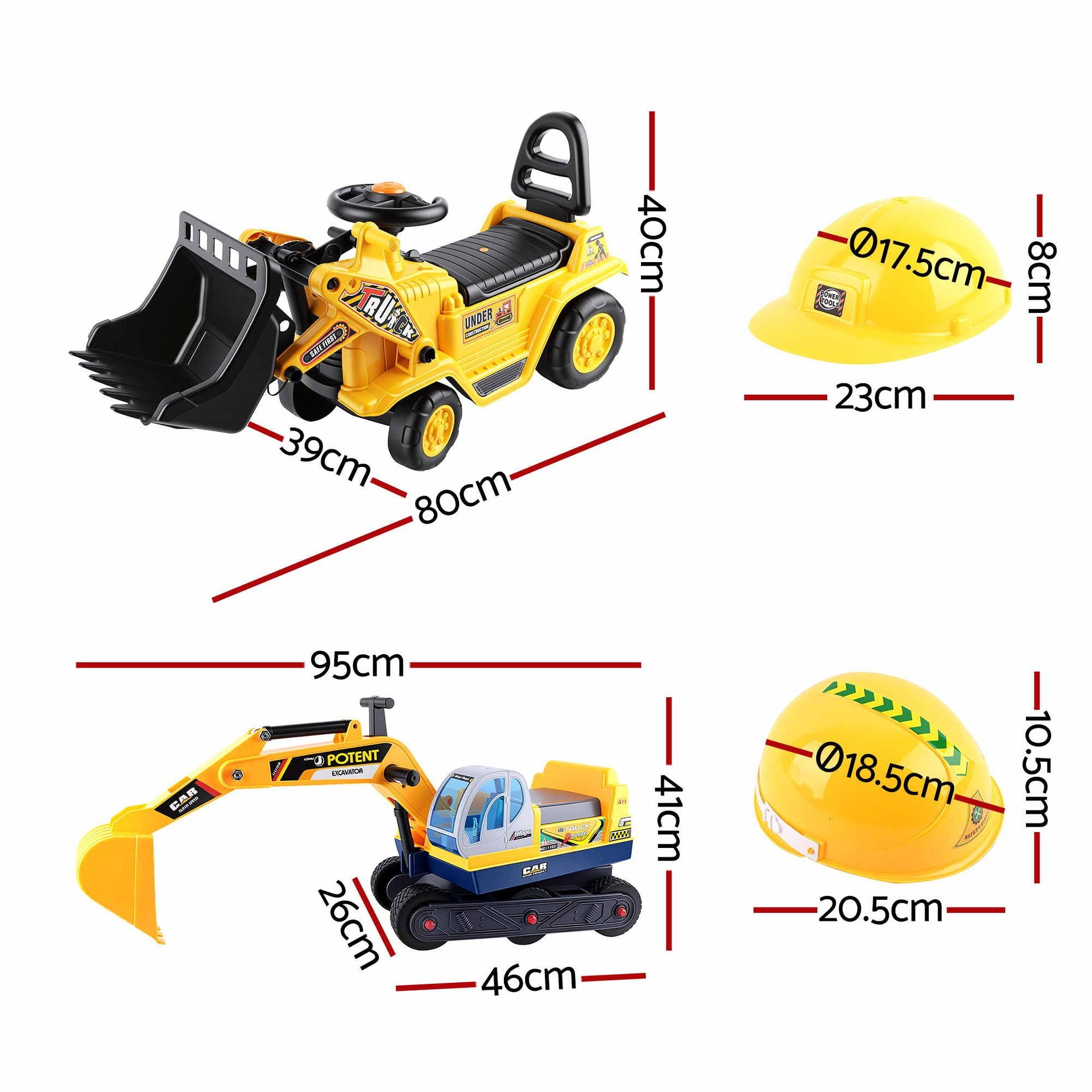 Keezi Kids Ride On Toy Car Bulldozer and Digger with Helmet Outdoor Sandpit Toys Yellow Keezi
