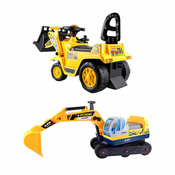 Keezi Kids Ride On Toy Car Bulldozer and Digger with Helmet Outdoor Sandpit Toys Yellow Keezi