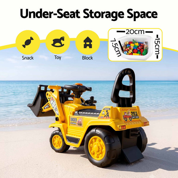 Keezi Kids Ride On Toy Car Bulldozer and Digger with Helmet Outdoor Sandpit Toys Yellow Keezi