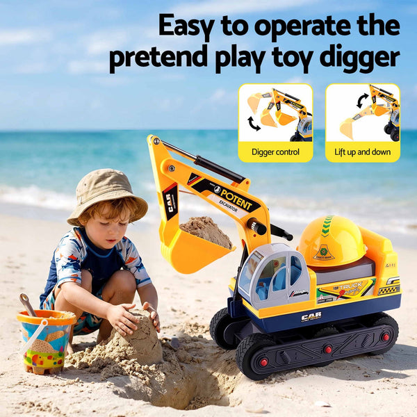 Keezi Kids Ride On Toy Car Bulldozer and Digger with Helmet Outdoor Sandpit Toys Yellow Keezi