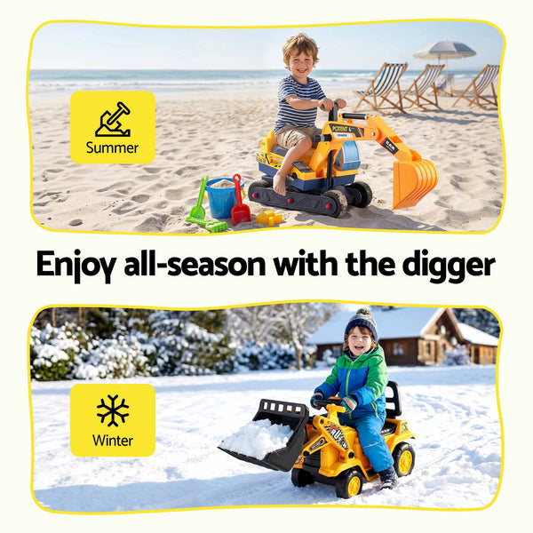 Keezi Kids Ride On Toy Car Bulldozer and Digger with Helmet Outdoor Sandpit Toys Yellow Keezi