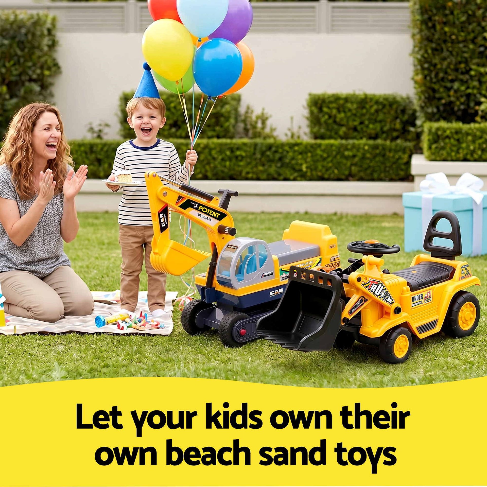 Keezi Kids Ride On Toy Car Bulldozer and Digger with Helmet Outdoor Sandpit Toys Yellow Keezi