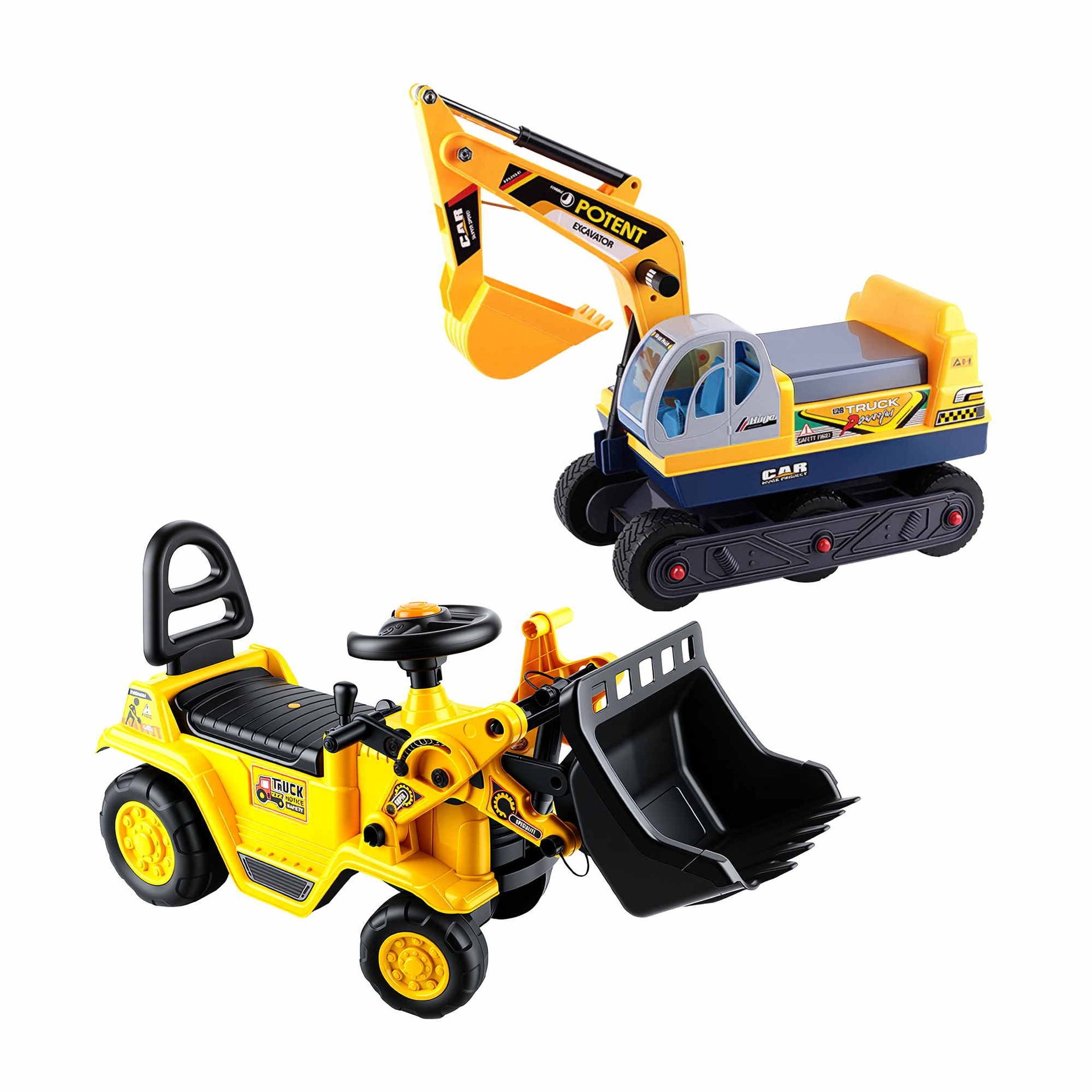 Keezi Kids Ride On Toy Car Bulldozer and Digger with Helmet Outdoor Sandpit Toys Yellow Keezi