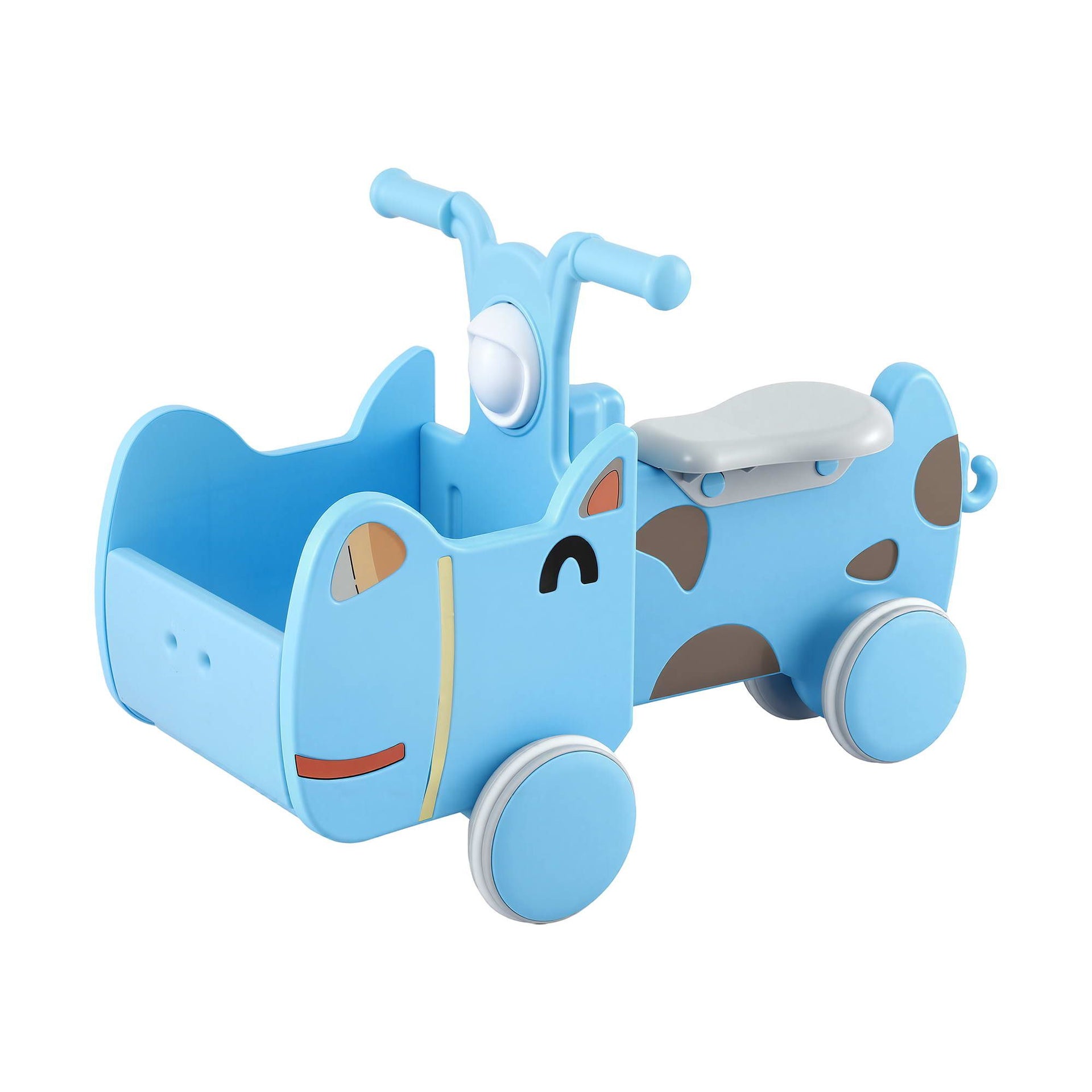 KEEZI Kids Ride On Push Car Toys with Storage Space Animal Stickers Blue 67CMX43CM Awezingly