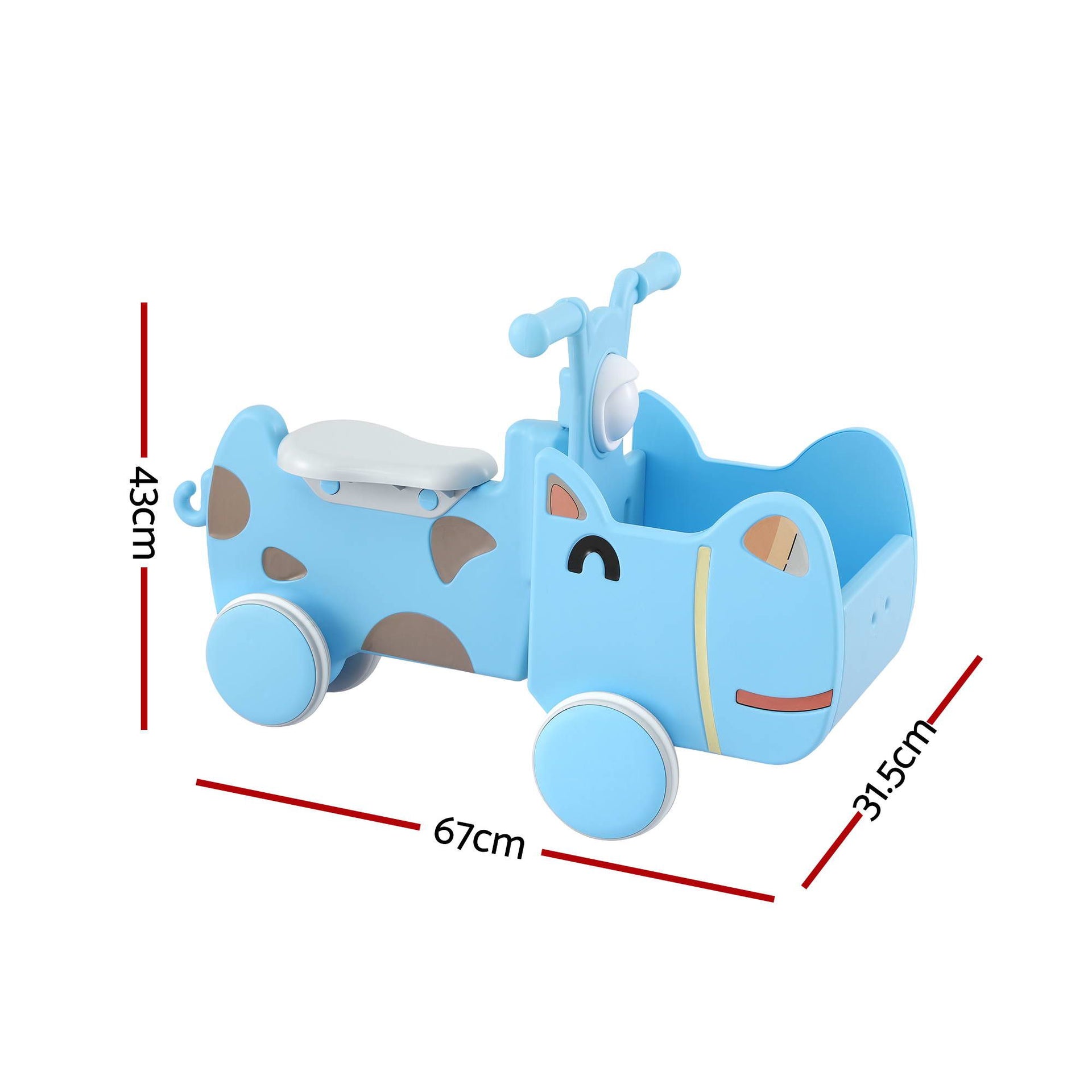 KEEZI Kids Ride On Push Car Toys with Storage Space Animal Stickers Blue 67CMX43CM Awezingly