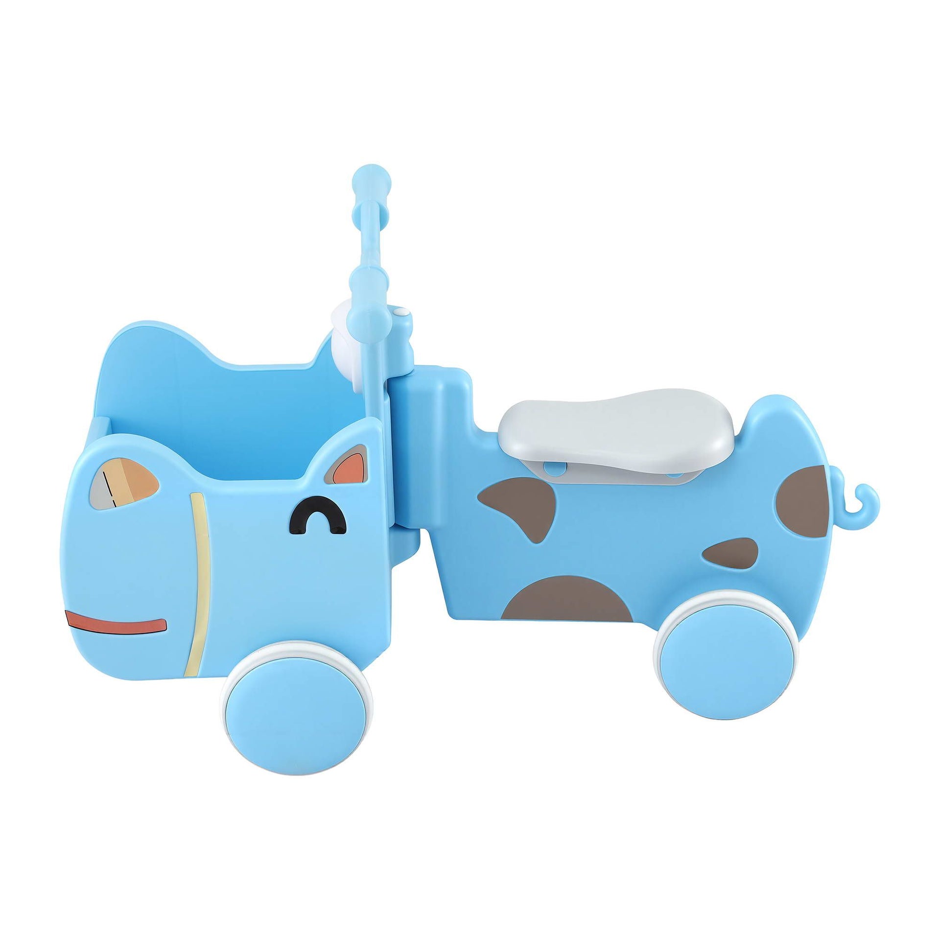 KEEZI Kids Ride On Push Car Toys with Storage Space Animal Stickers Blue 67CMX43CM Awezingly