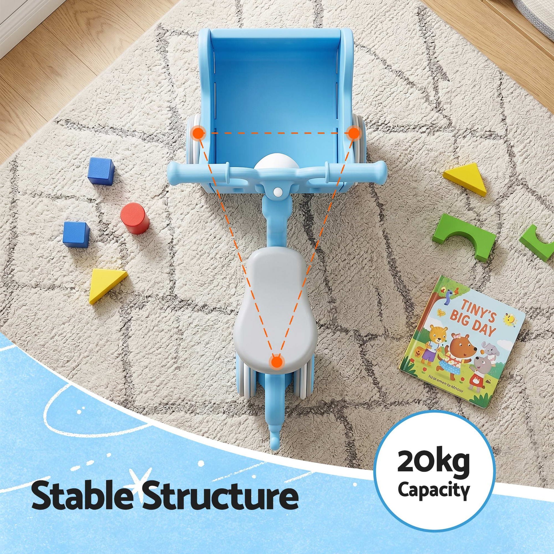 KEEZI Kids Ride On Push Car Toys with Storage Space Animal Stickers Blue 67CMX43CM Awezingly