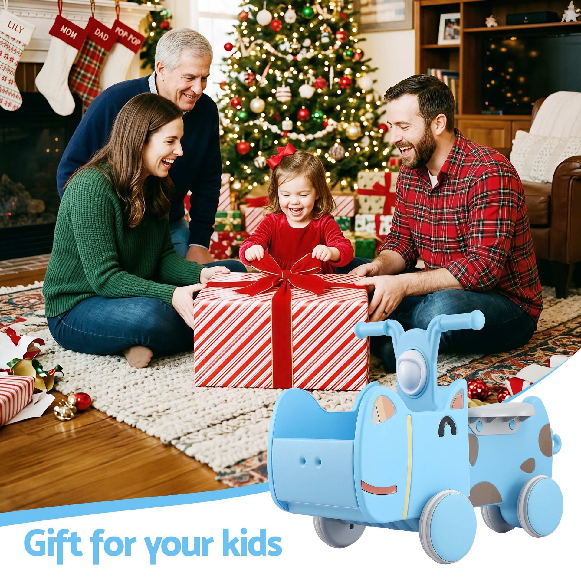KEEZI Kids Ride On Push Car Toys with Storage Space Animal Stickers Blue 67CMX43CM Awezingly