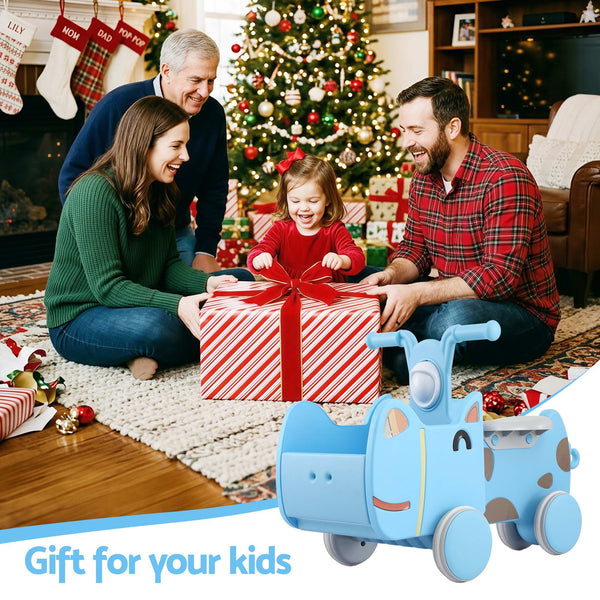 KEEZI Kids Ride On Push Car Toys with Storage Space Animal Stickers Blue 67CMX43CM Awezingly