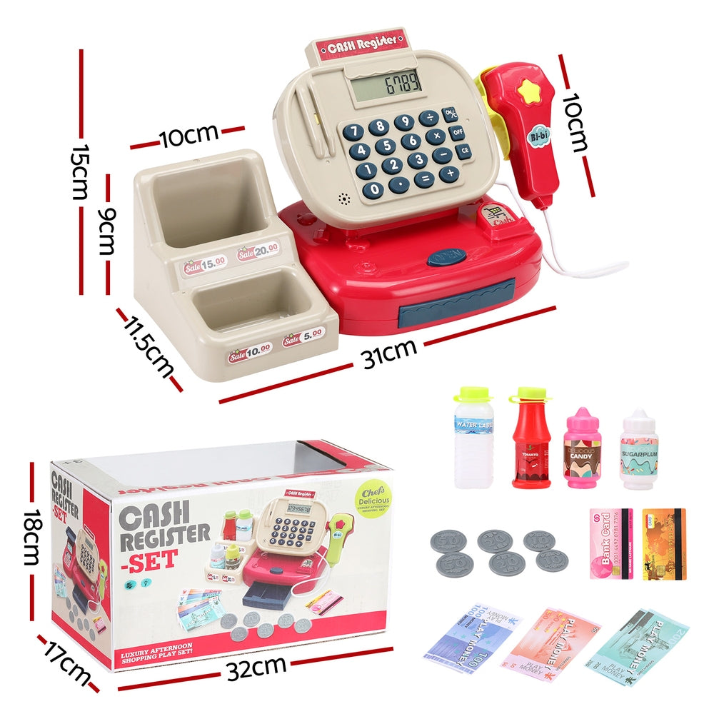 Keezi Kids Cash Register Calculator Pretend Play Shops Money Checkout Toys Set Keezi
