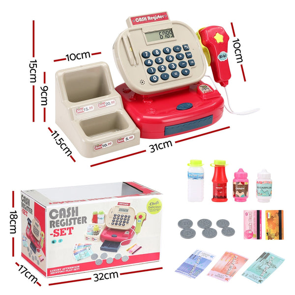 Keezi Kids Cash Register Calculator Pretend Play Shops Money Checkout Toys Set Keezi