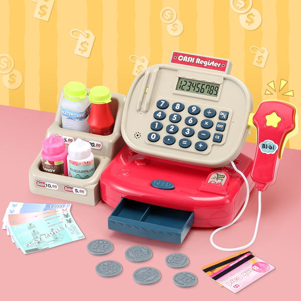 Keezi Kids Cash Register Calculator Pretend Play Shops Money Checkout Toys Set Keezi
