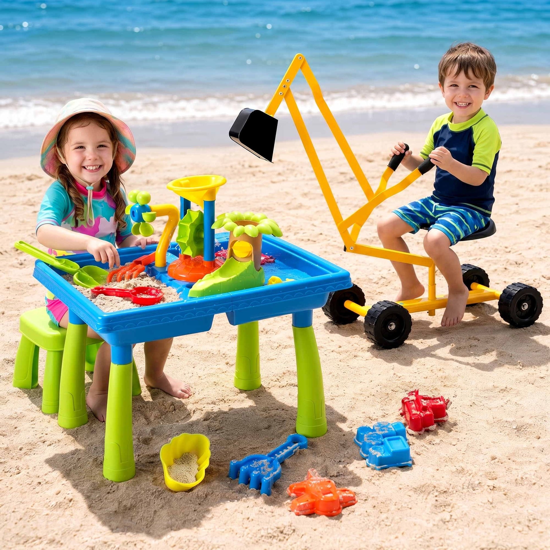 Keezi Ride On Digger with Sand and Water Table Sandpit Toys Set Keezi