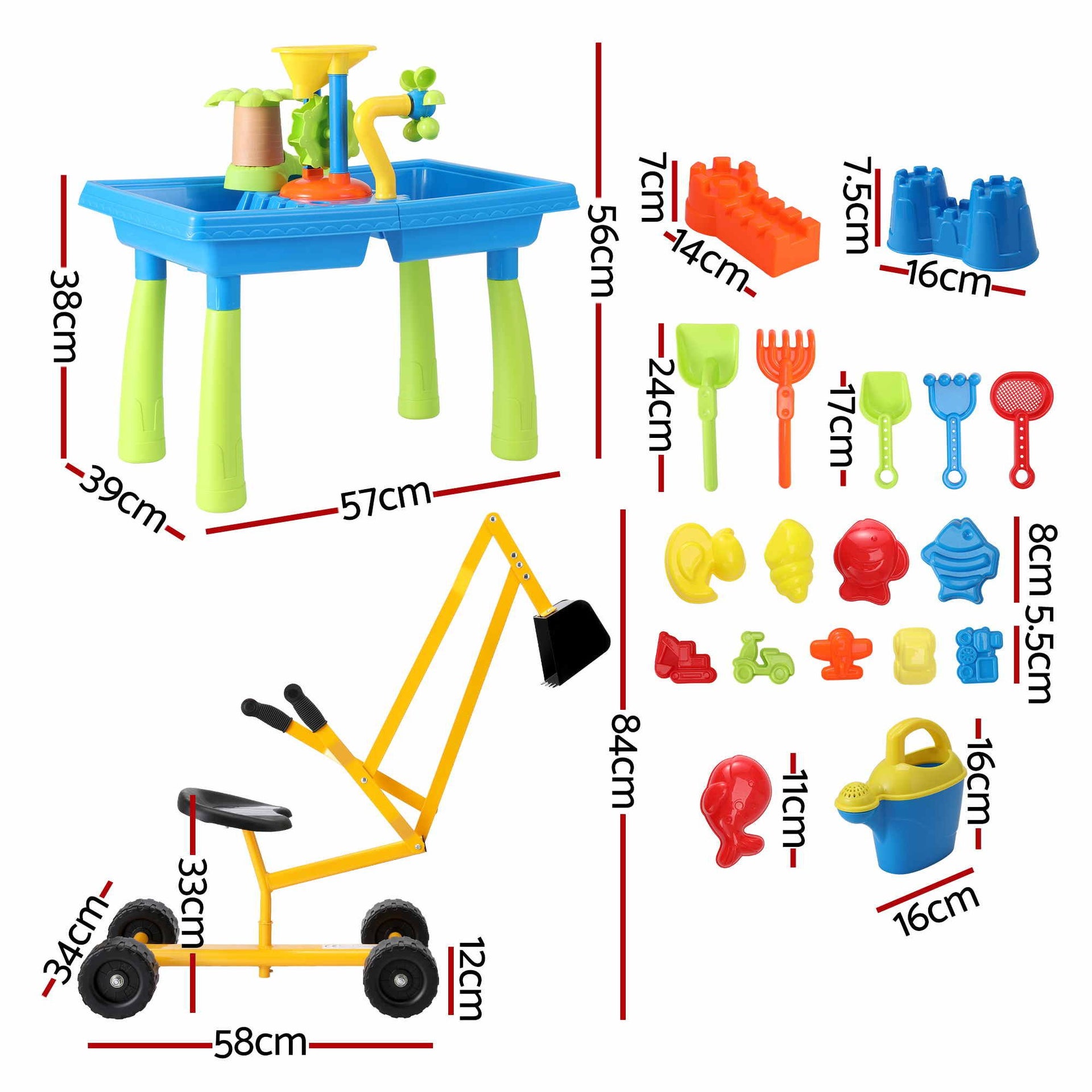 Keezi Ride On Digger with Sand and Water Table Sandpit Toys Set Keezi