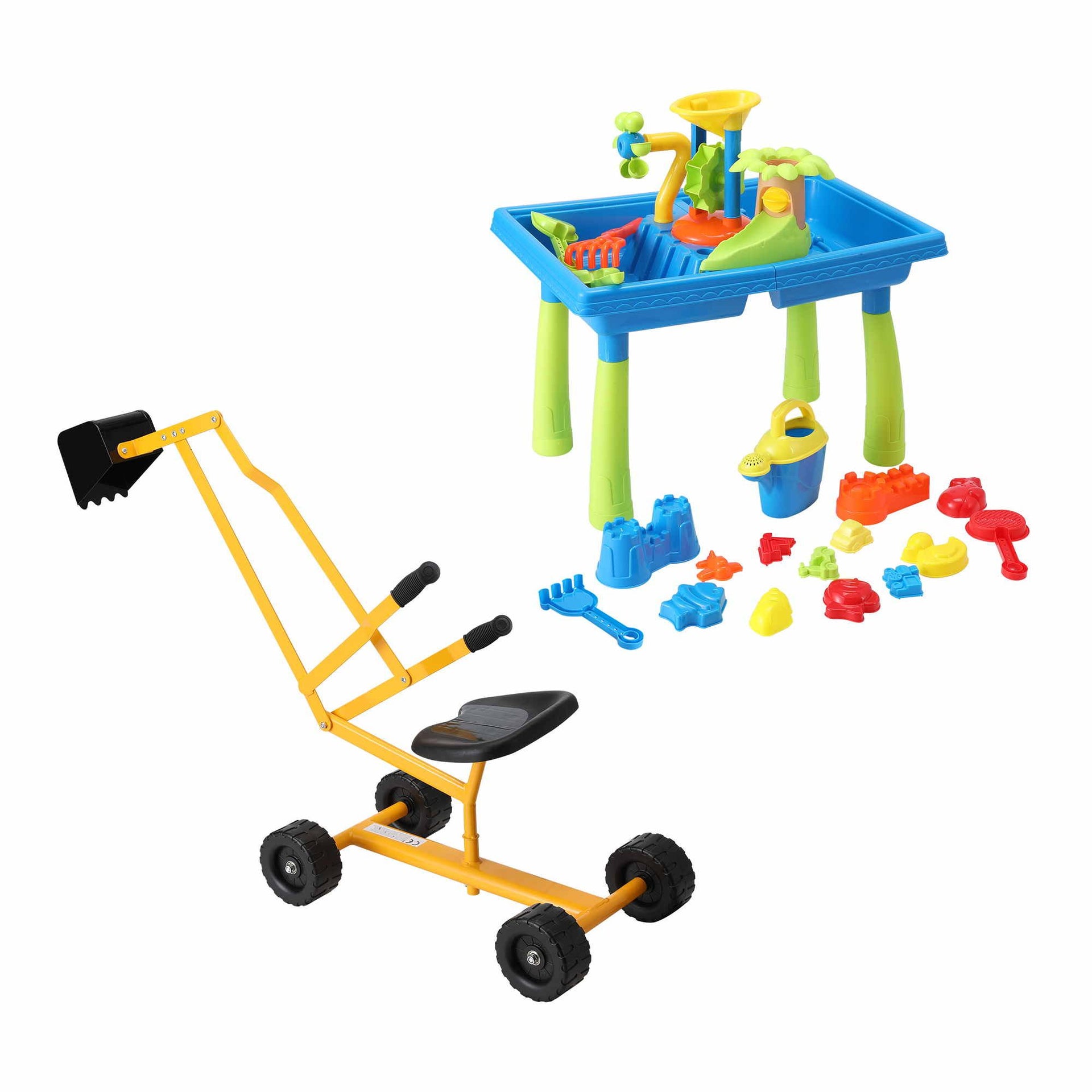 Keezi Ride On Digger with Sand and Water Table Sandpit Toys Set Keezi