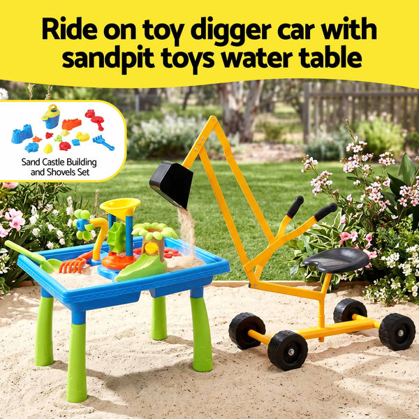 Keezi Ride On Digger with Sand and Water Table Sandpit Toys Set Keezi