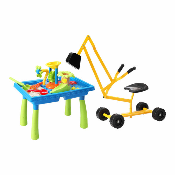 Keezi Ride On Digger with Sand and Water Table Sandpit Toys Set Keezi