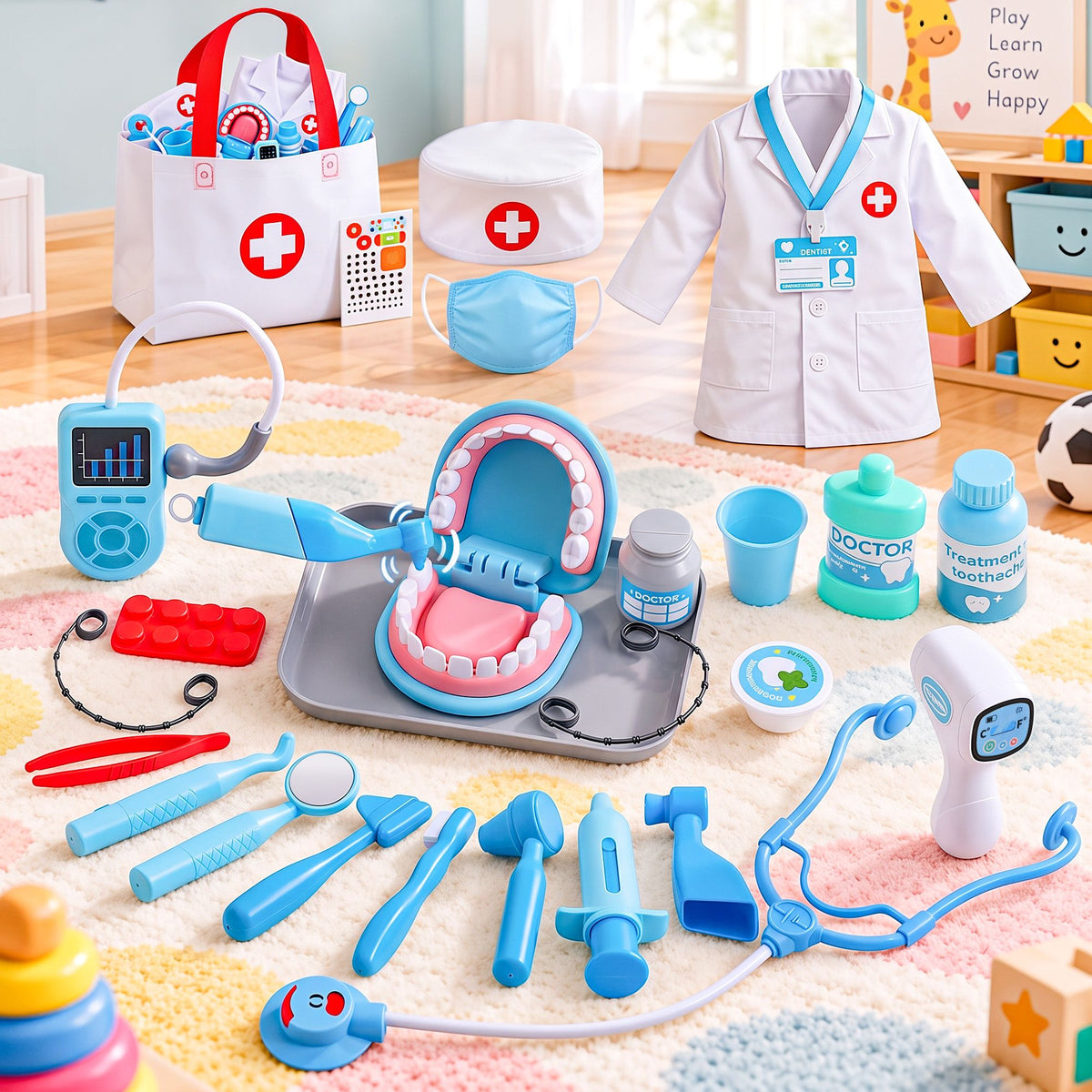 Keezi Kids Doctor Play Set Pretend Dentist Play Set Toy Medical Kits 30PCS Awezingly