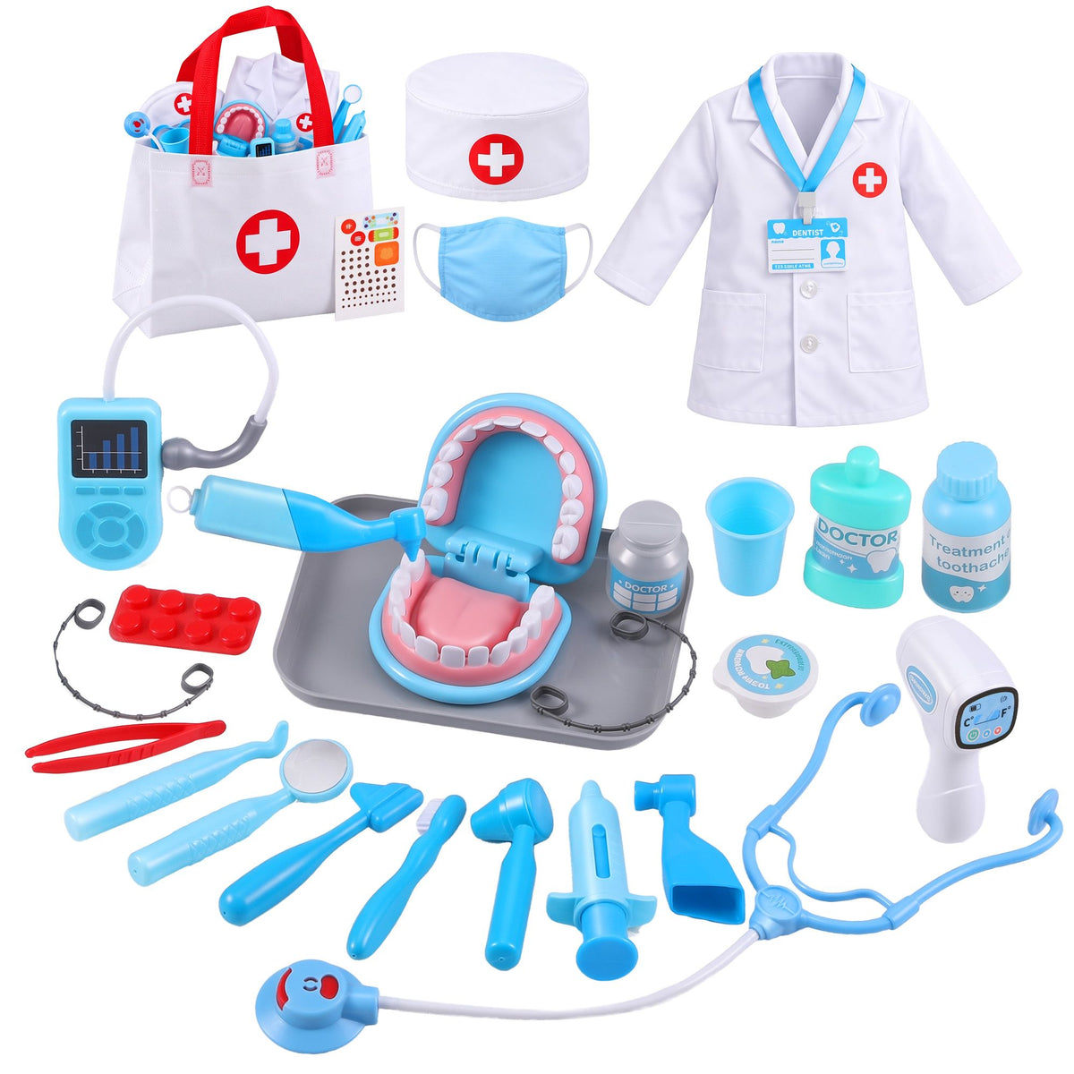 Keezi Kids Doctor Play Set Pretend Dentist Play Set Toy Medical Kits 30PCS Awezingly