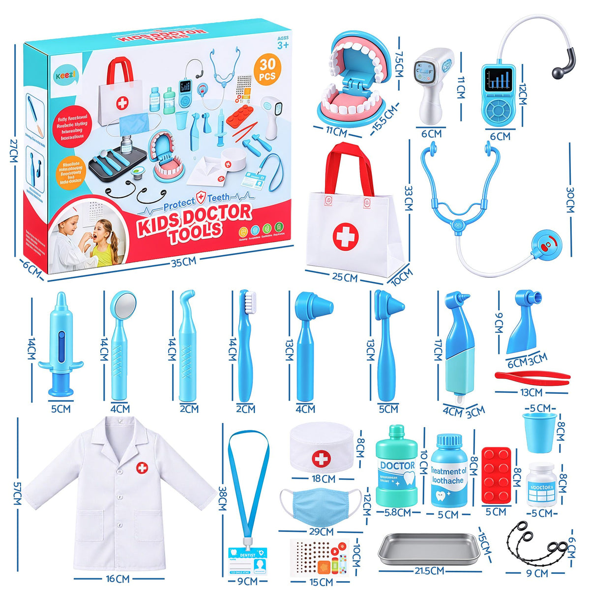 Keezi Kids Doctor Play Set Pretend Dentist Play Set Toy Medical Kits 30PCS Awezingly