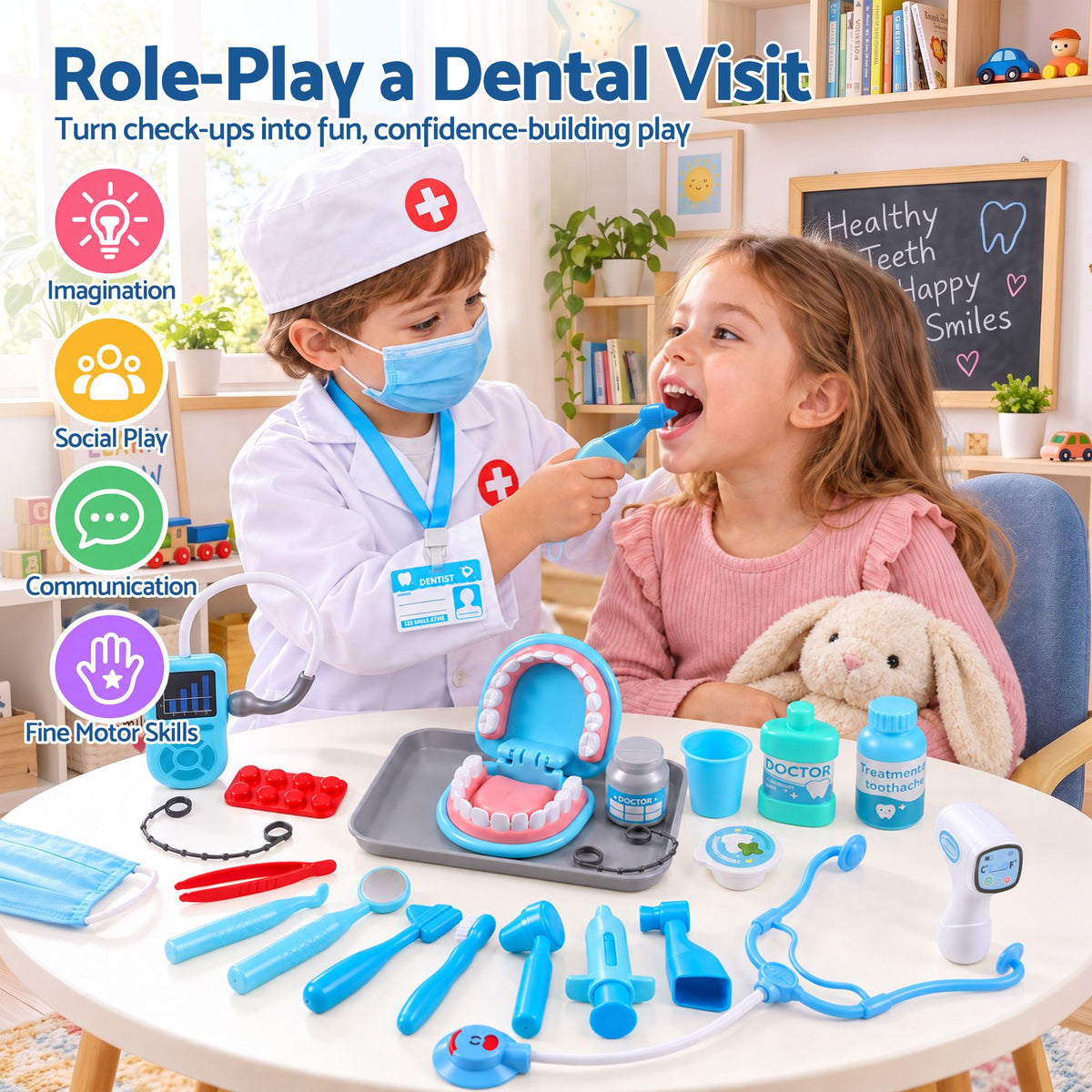 Keezi Kids Doctor Play Set Pretend Dentist Play Set Toy Medical Kits 30PCS Awezingly