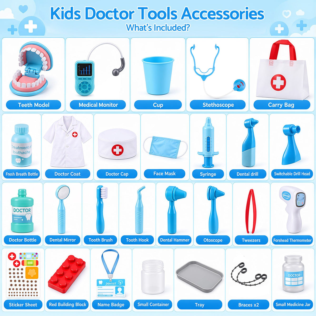 Keezi Kids Doctor Play Set Pretend Dentist Play Set Toy Medical Kits 30PCS Awezingly