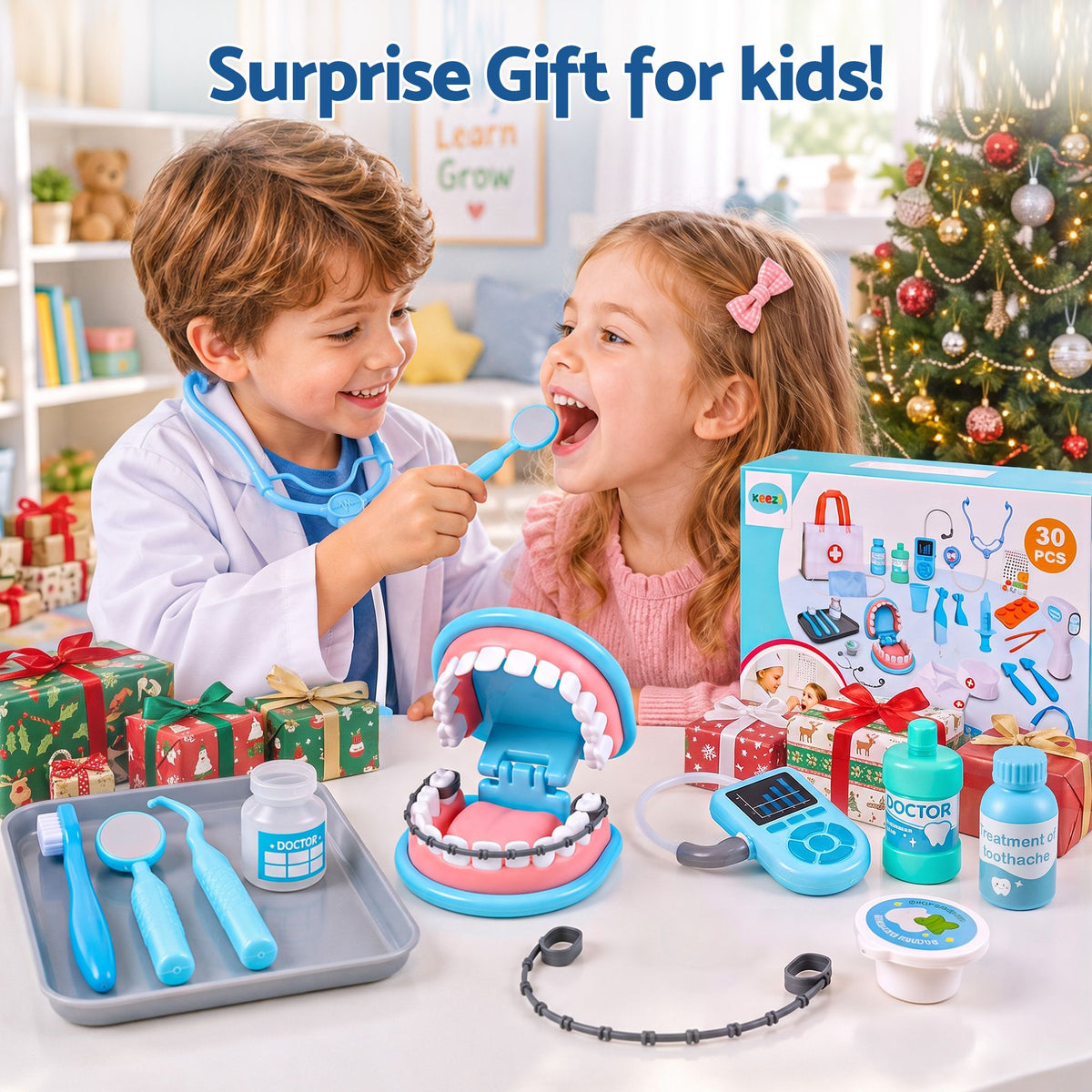 Keezi Kids Doctor Play Set Pretend Dentist Play Set Toy Medical Kits 30PCS Awezingly