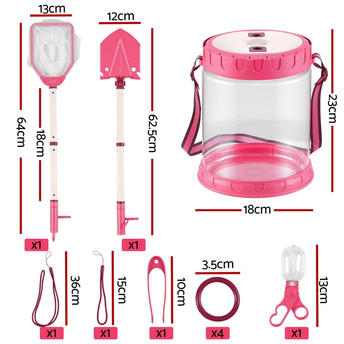Keezi Kids Bug Catcher Kit 12pc Outdoor Explorer Toys Insect Viewer Net Shovel Pink Awezingly