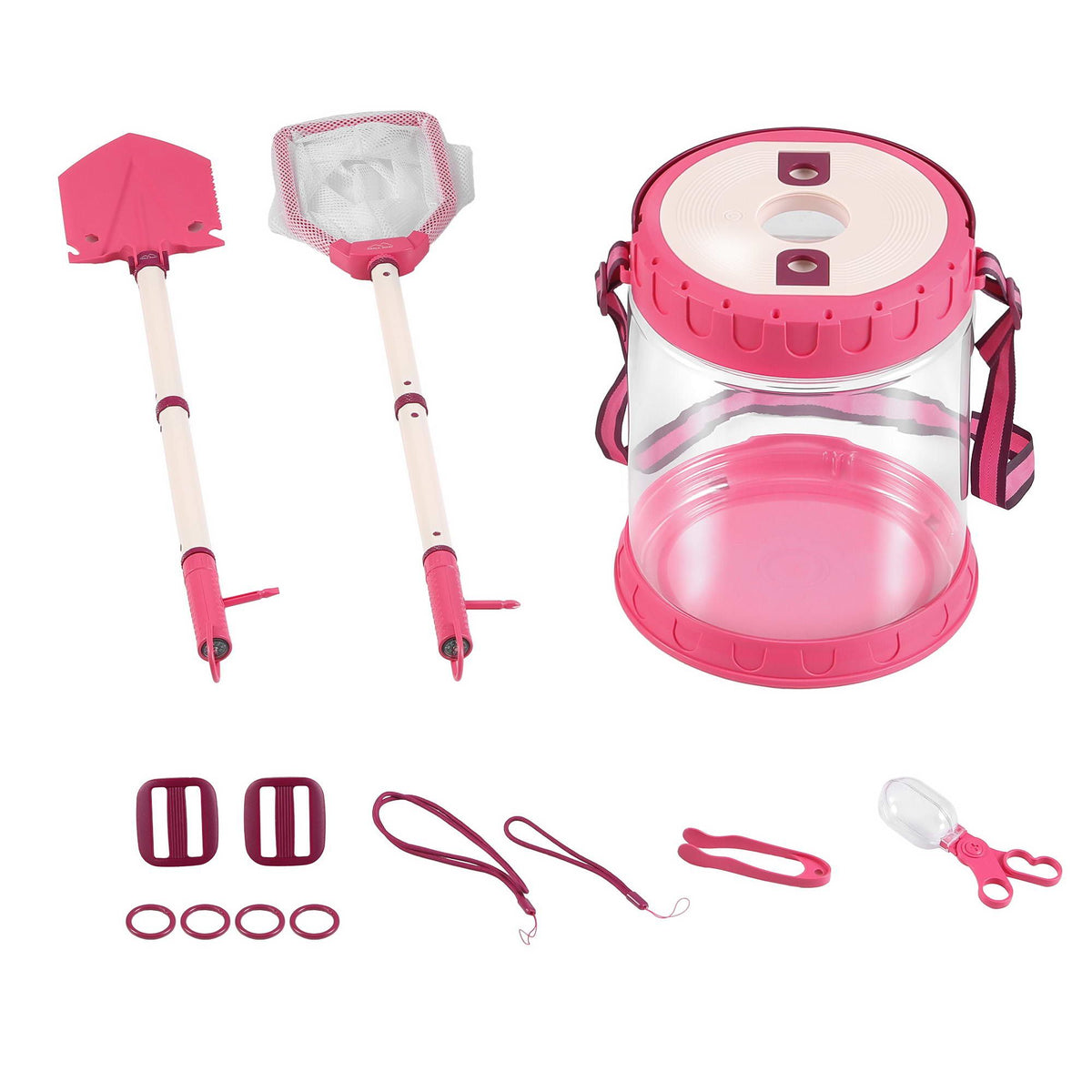 Keezi Kids Bug Catcher Kit 12pc Outdoor Explorer Toys Insect Viewer Net Shovel Pink Awezingly