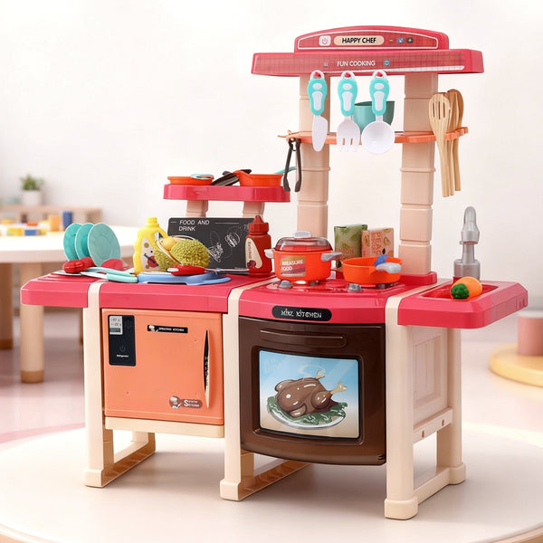 Keezi Kids Kitchen Pretend Play Set Cooking Sound Steam Light Function Keezi