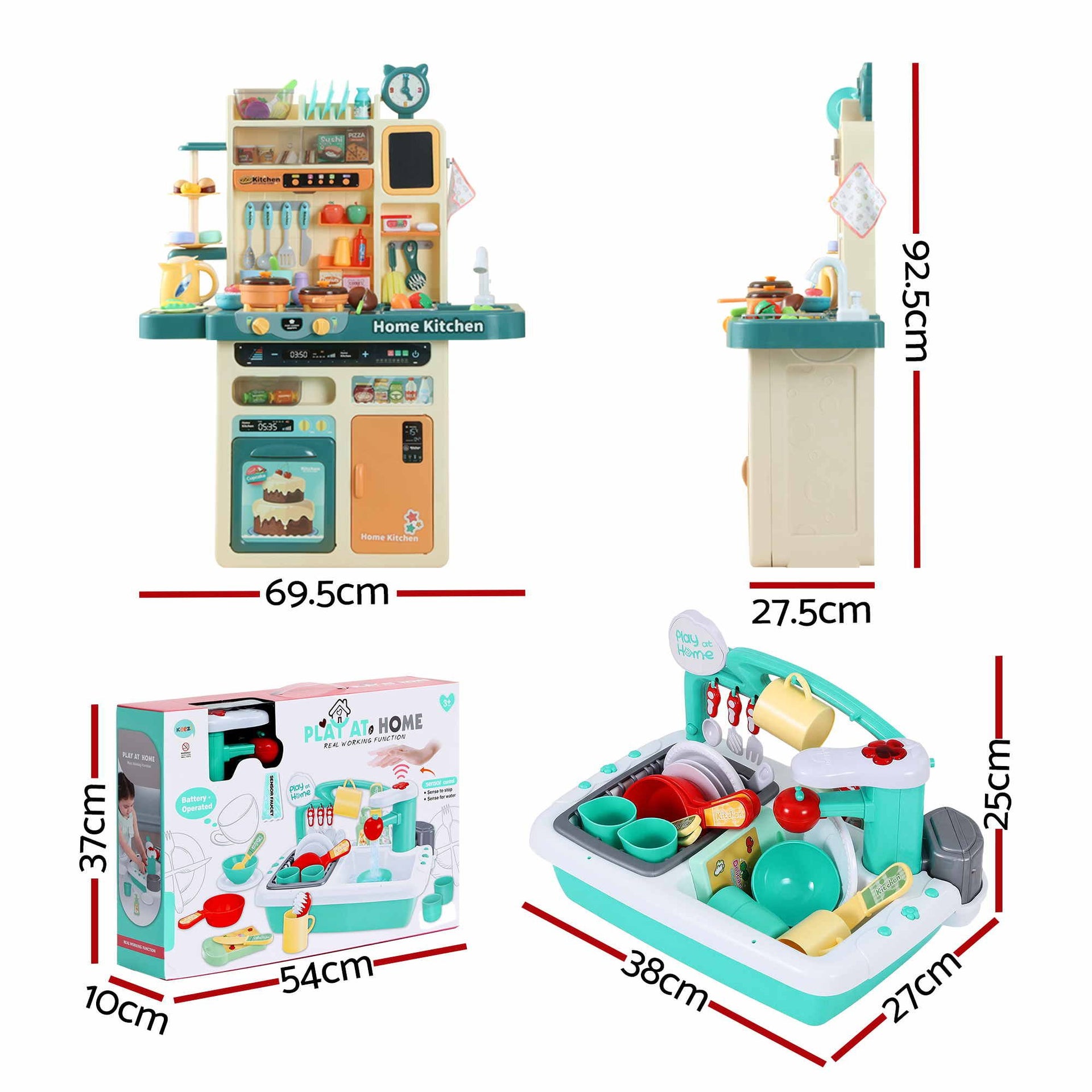 Keezi 2 Piece Kids Pretend Kitchen and Washing Playset Sink Toys Awezingly