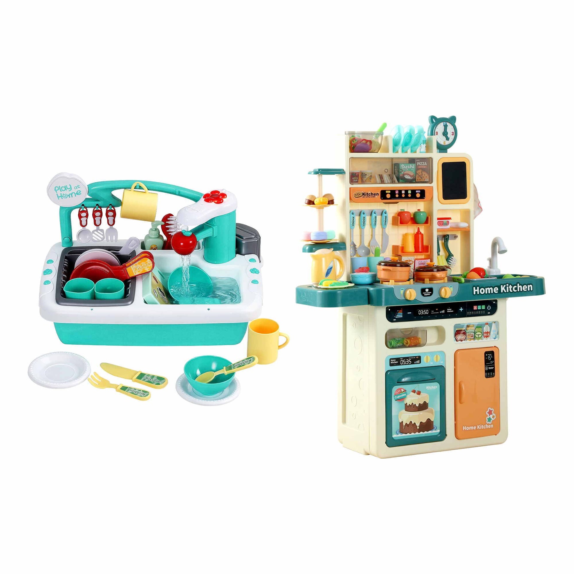 Keezi 2 Piece Kids Pretend Kitchen and Washing Playset Sink Toys Awezingly