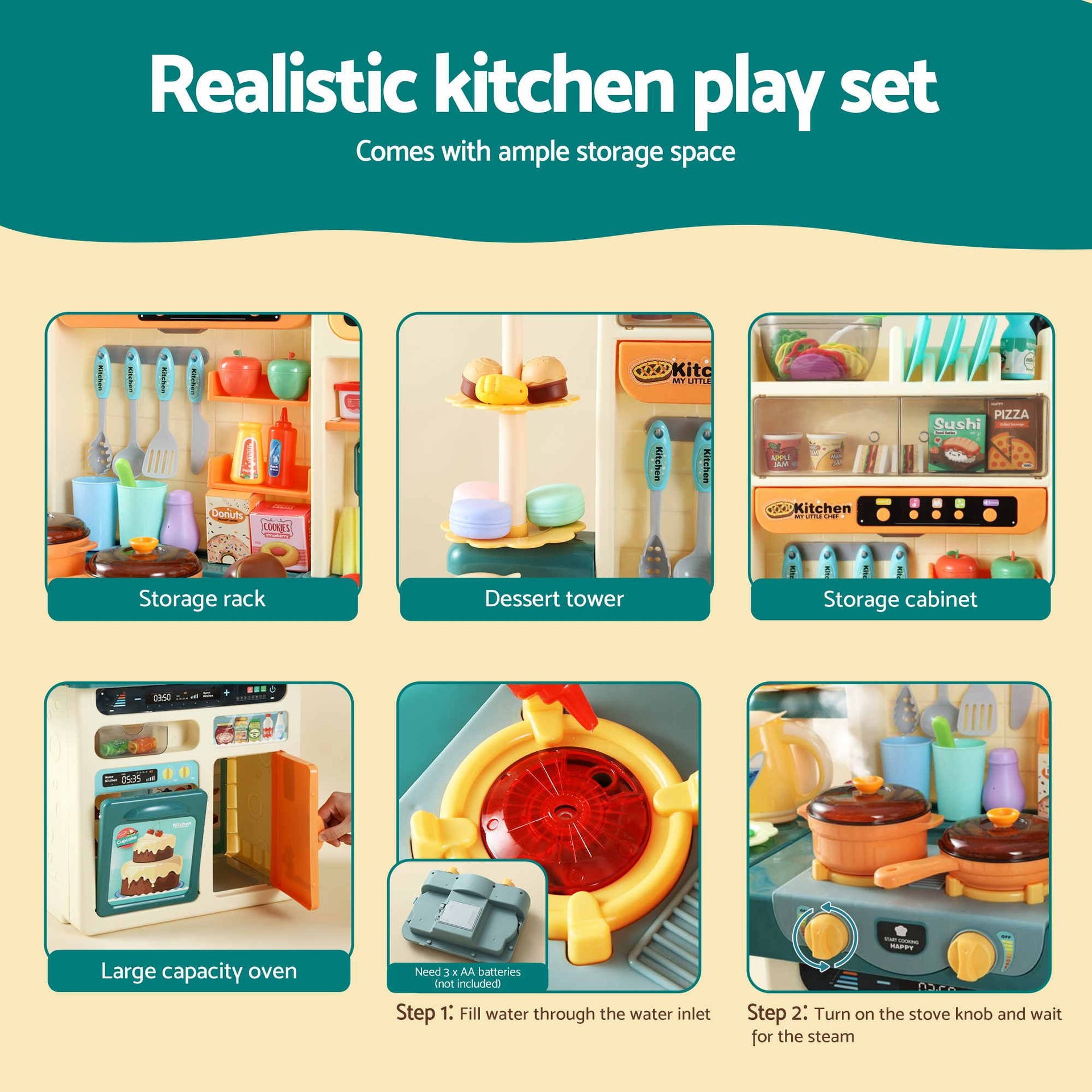 Keezi 2 Piece Kids Pretend Kitchen and Washing Playset Sink Toys Awezingly