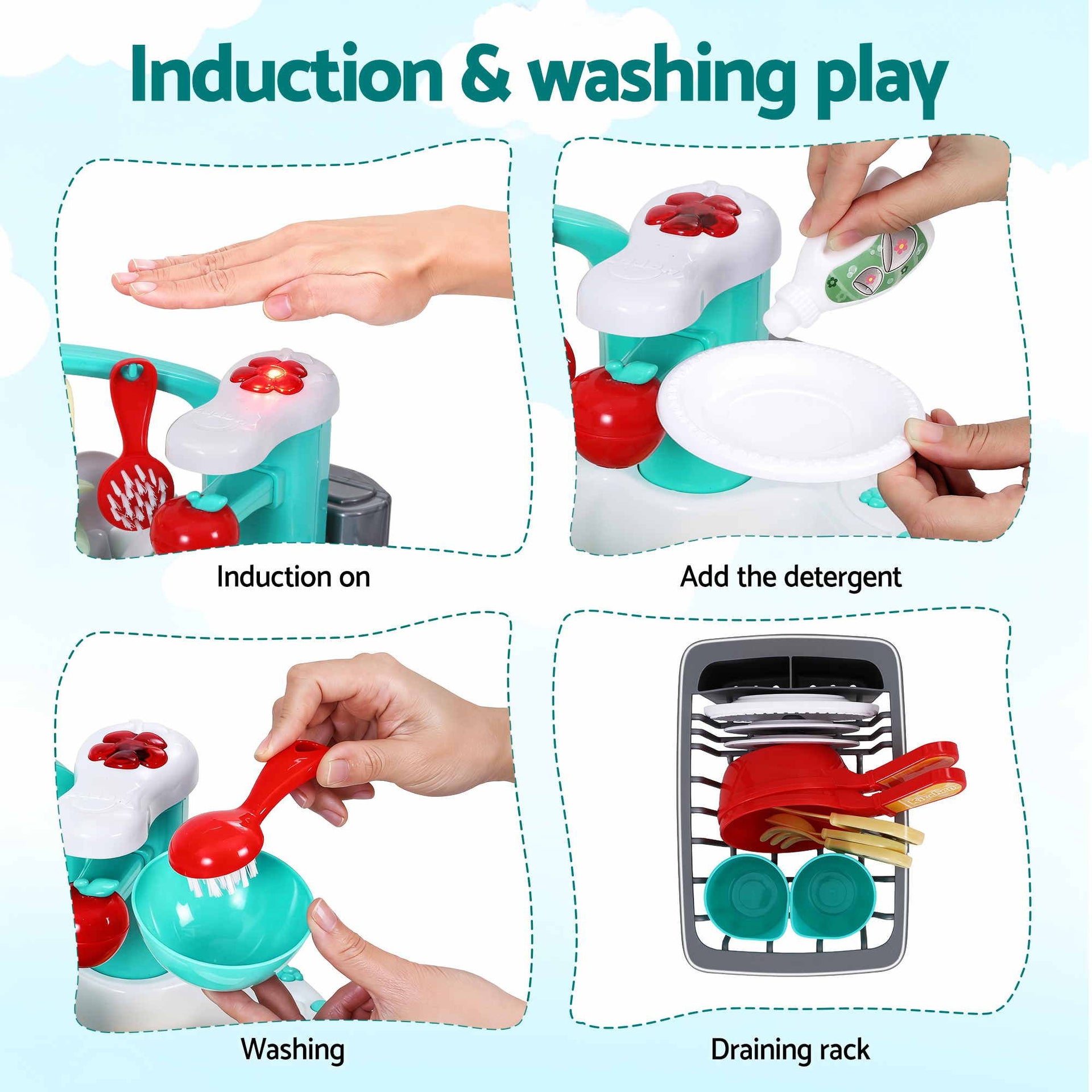 Keezi 2 Piece Kids Pretend Kitchen and Washing Playset Sink Toys Awezingly